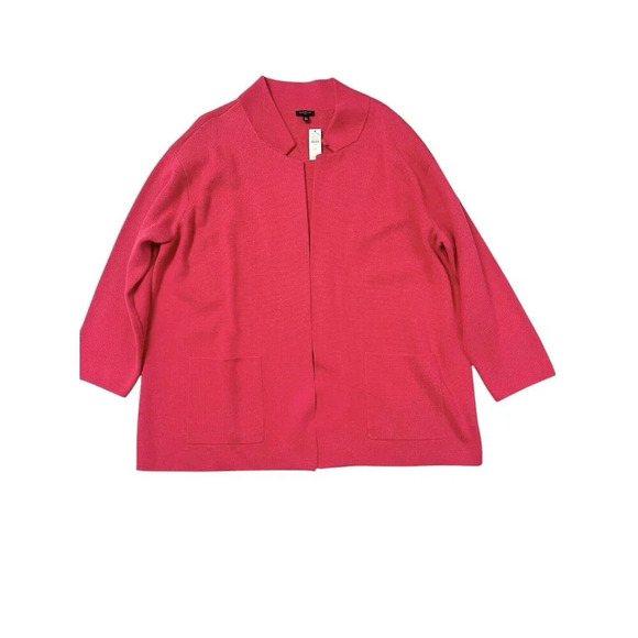 Talbots Pink Notch Collar Open Cardigan Sweater 2X Pockets Classic Long NEW - Picture 2 of 12